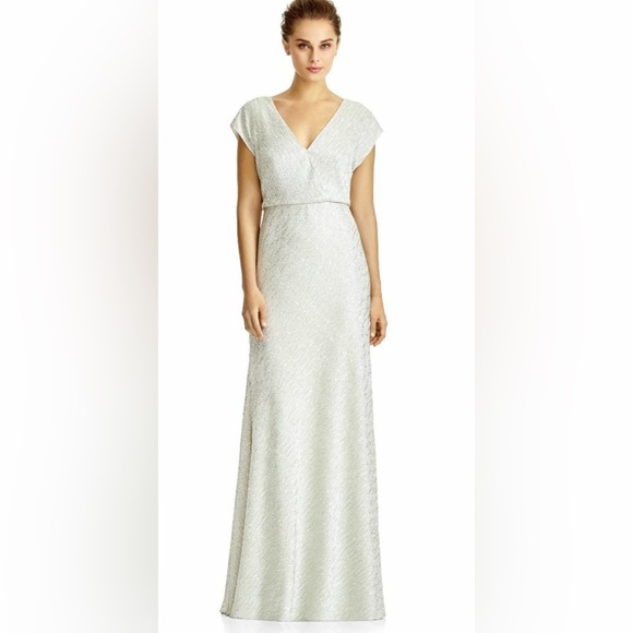Jenny Yoo Jy525 Silver Crush Metallic Textured Soho Glamour Blouson V-Neck Gown - Picture 1 of 5